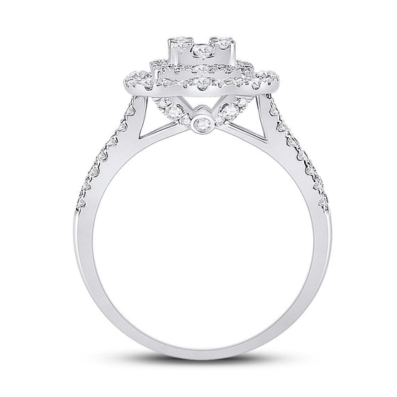14k White Gold Womens Baguette Diamond Cluster Ring 1 Cttw