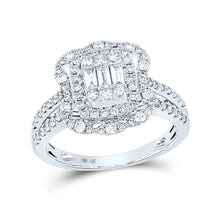  14k White Gold Womens Baguette Diamond Cluster Ring 1 Cttw