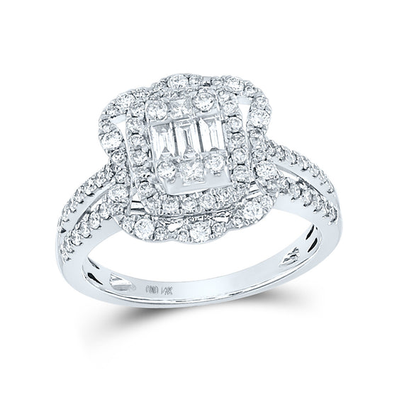 14k White Gold Womens Baguette Diamond Cluster Ring 1 Cttw