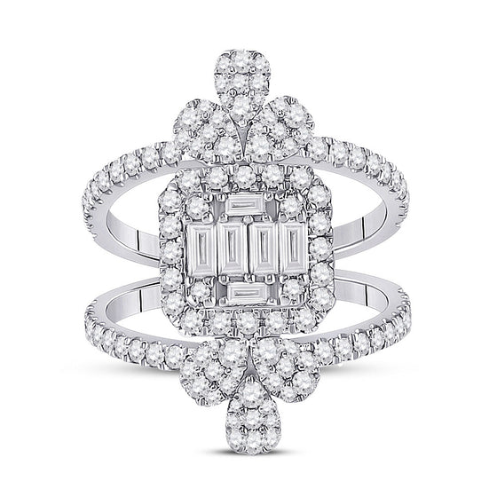 14k White Gold Womens Round Diamond Negative Space Cluster Fashion Ring 1-1/2 Cttw