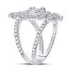 14k White Gold Womens Round Diamond Negative Space Cluster Fashion Ring 1-1/2 Cttw