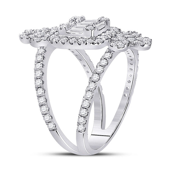 14k White Gold Womens Round Diamond Negative Space Cluster Fashion Ring 1-1/2 Cttw