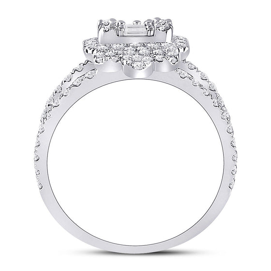 14k White Gold Womens Round Diamond Negative Space Cluster Fashion Ring 1-1/2 Cttw