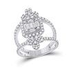 14k White Gold Womens Round Diamond Negative Space Cluster Fashion Ring 1-1/2 Cttw