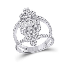  14k White Gold Womens Round Diamond Negative Space Cluster Fashion Ring 1-1/2 Cttw