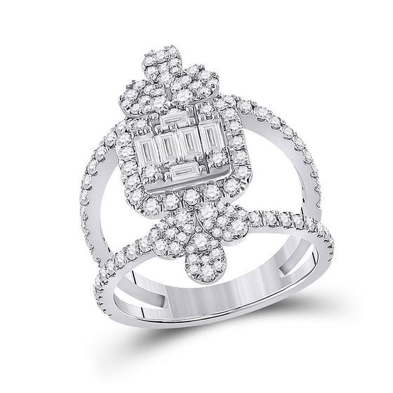 14k White Gold Womens Round Diamond Negative Space Cluster Fashion Ring 1-1/2 Cttw