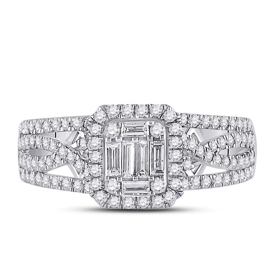 14k White Gold Womens Baguette Diamond Square Cluster Ring 3/4 Cttw