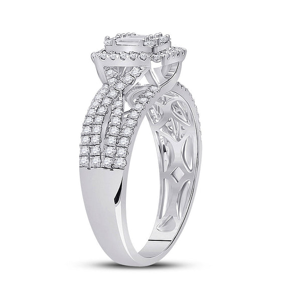 14k White Gold Womens Baguette Diamond Square Cluster Ring 3/4 Cttw