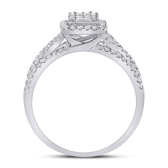 14k White Gold Womens Baguette Diamond Square Cluster Ring 3/4 Cttw