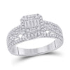 14k White Gold Womens Baguette Diamond Square Cluster Ring 3/4 Cttw