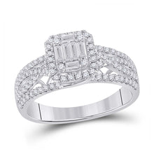  14k White Gold Womens Baguette Diamond Square Cluster Ring 3/4 Cttw