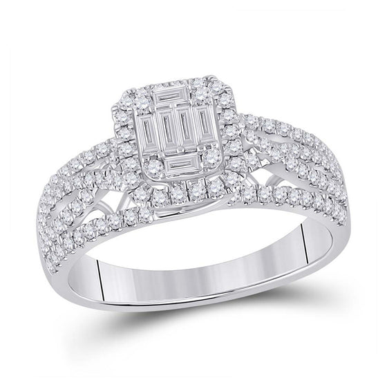 14k White Gold Womens Baguette Diamond Square Cluster Ring 3/4 Cttw