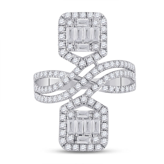 14k White Gold Womens Baguette Diamond Fashion Ring 1-1/2 Cttw