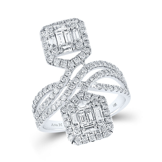 14k White Gold Womens Baguette Diamond Fashion Ring 1-1/2 Cttw