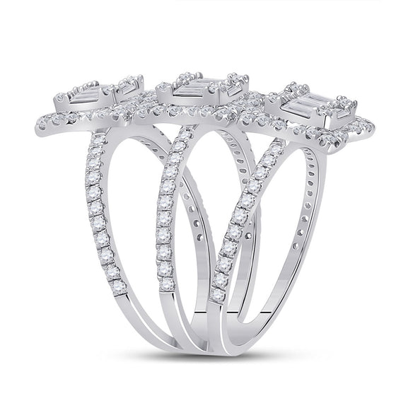 14k White Gold Womens Baguette Diamond Spiral Fashion Ring 1-7/8 Cttw