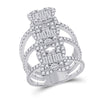 14k White Gold Womens Baguette Diamond Spiral Fashion Ring 1-7/8 Cttw