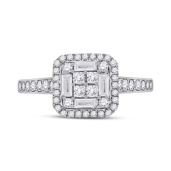 14k White Gold Womens Baguette Diamond Square Cluster Ring 3/4 Cttw