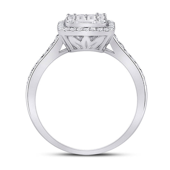 14k White Gold Womens Baguette Diamond Square Cluster Ring 3/4 Cttw