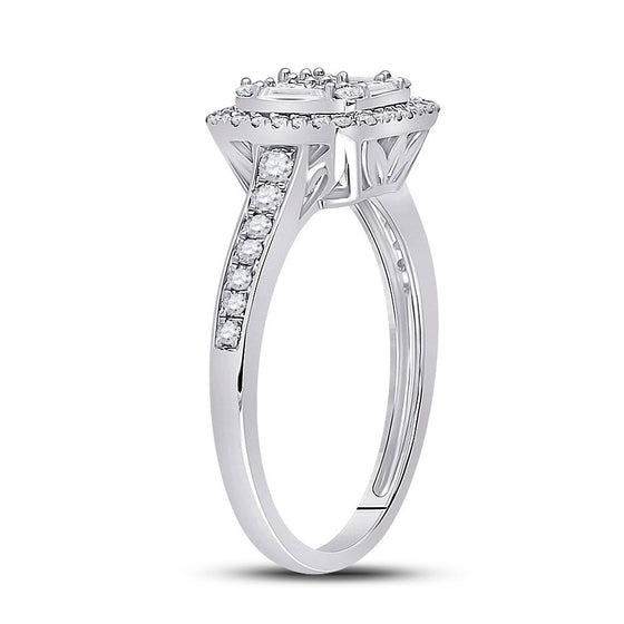 14k White Gold Womens Baguette Diamond Square Cluster Ring 3/4 Cttw