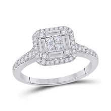  14k White Gold Womens Baguette Diamond Square Cluster Ring 3/4 Cttw