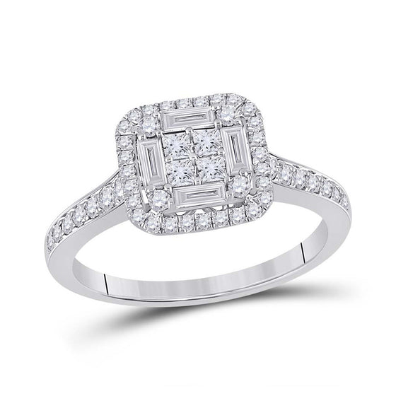 14k White Gold Womens Baguette Diamond Square Cluster Ring 3/4 Cttw