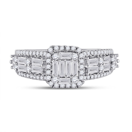 14k White Gold Womens Baguette Diamond Square Fashion Ring 1 Cttw