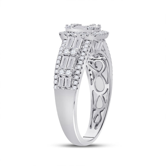 14k White Gold Womens Baguette Diamond Square Fashion Ring 1 Cttw