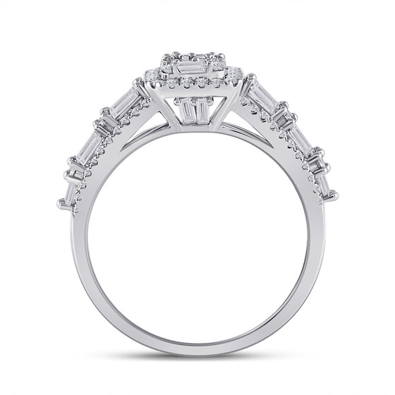 14k White Gold Womens Baguette Diamond Square Fashion Ring 1 Cttw