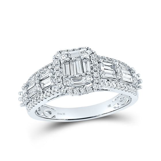 14k White Gold Womens Baguette Diamond Square Fashion Ring 1 Cttw