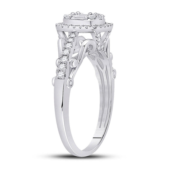 14k White Gold Womens Baguette Diamond Square Cluster Ring 1/2 Cttw