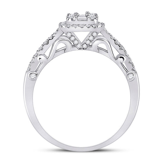 14k White Gold Womens Baguette Diamond Square Cluster Ring 1/2 Cttw