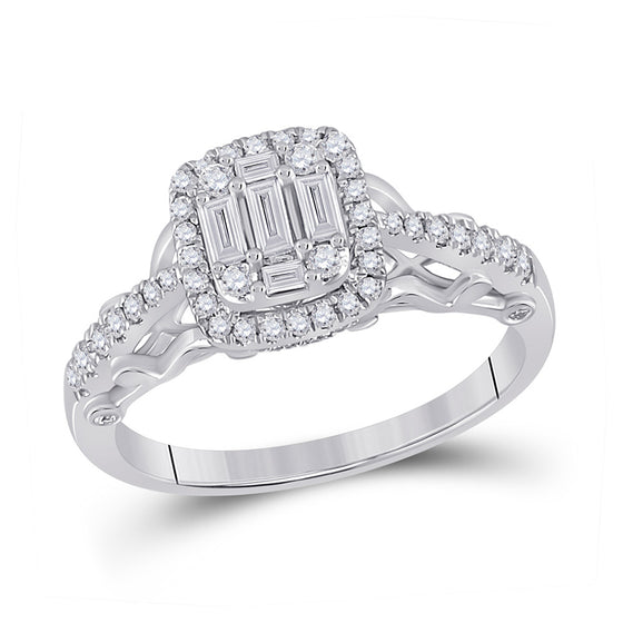 14k White Gold Womens Baguette Diamond Square Cluster Ring 1/2 Cttw