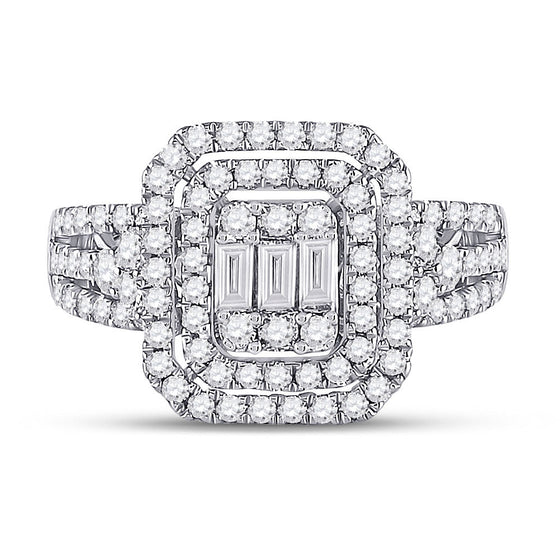 14k White Gold Womens Baguette Round Diamond Cluster Ring 1-1/5 Cttw