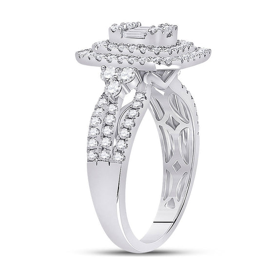 14k White Gold Womens Baguette Round Diamond Cluster Ring 1-1/5 Cttw