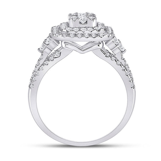 14k White Gold Womens Baguette Round Diamond Cluster Ring 1-1/5 Cttw