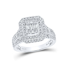  14k White Gold Womens Baguette Round Diamond Cluster Ring 1-1/5 Cttw