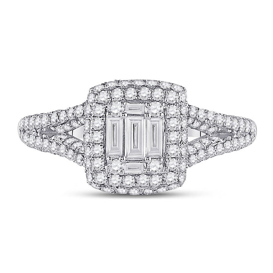 14k White Gold Womens Baguette Diamond Square Cluster Ring 1 Cttw