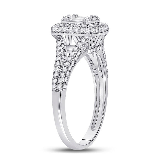 14k White Gold Womens Baguette Diamond Square Cluster Ring 1 Cttw