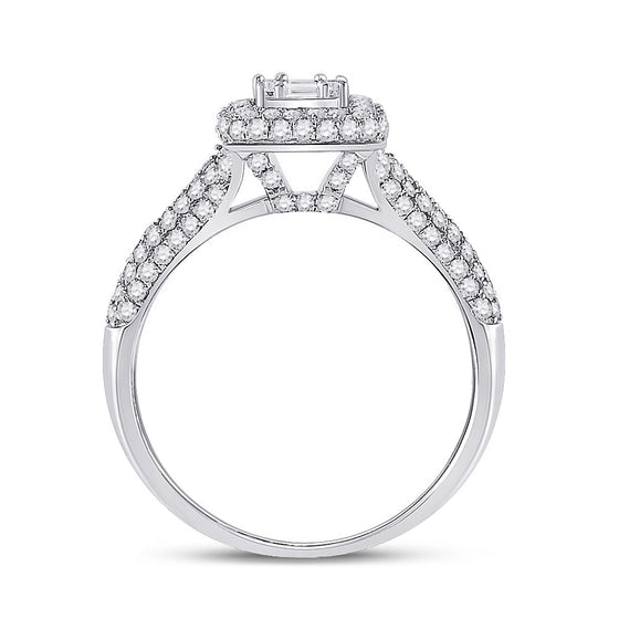 14k White Gold Womens Baguette Diamond Square Cluster Ring 1 Cttw