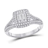 14k White Gold Womens Baguette Diamond Square Cluster Ring 1 Cttw