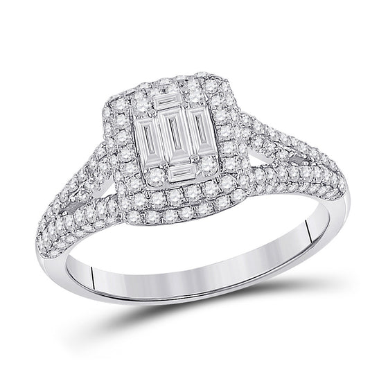 14k White Gold Womens Baguette Diamond Square Cluster Ring 1 Cttw
