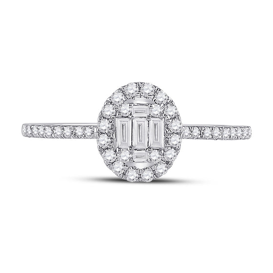 14k White Gold Womens Baguette Diamond Oval Cluster Ring 1/3 Cttw