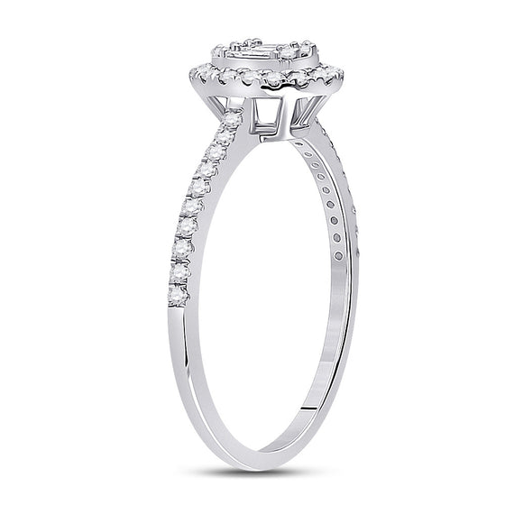 14k White Gold Womens Baguette Diamond Oval Cluster Ring 1/3 Cttw