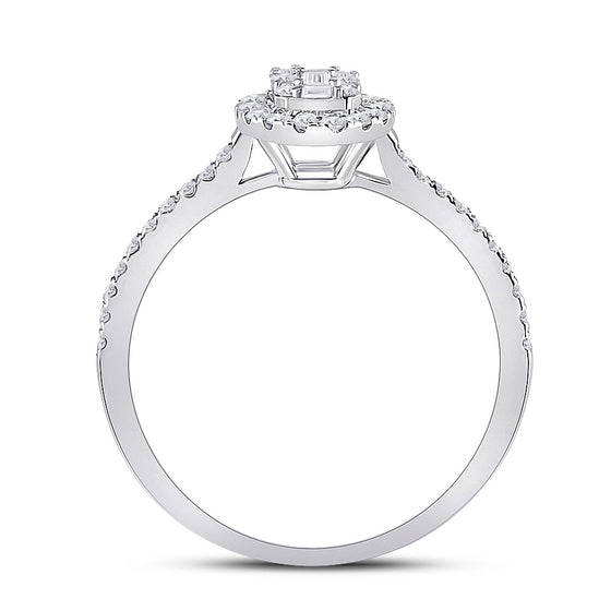 14k White Gold Womens Baguette Diamond Oval Cluster Ring 1/3 Cttw