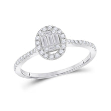  14k White Gold Womens Baguette Diamond Oval Cluster Ring 1/3 Cttw