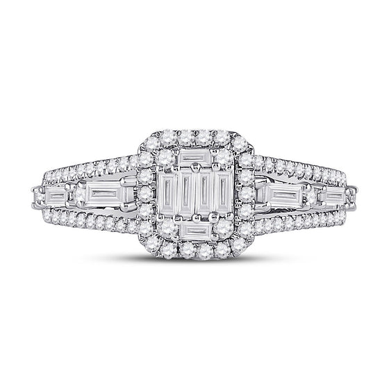 14k White Gold Womens Round Diamond Square Cluster Ring 7/8 Cttw
