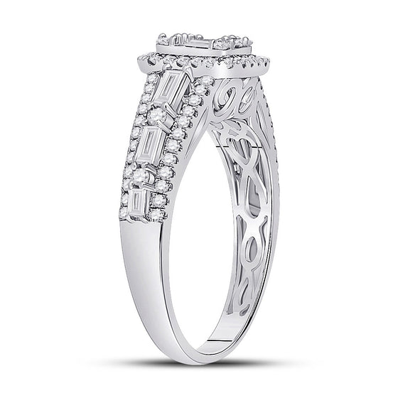 14k White Gold Womens Round Diamond Square Cluster Ring 7/8 Cttw