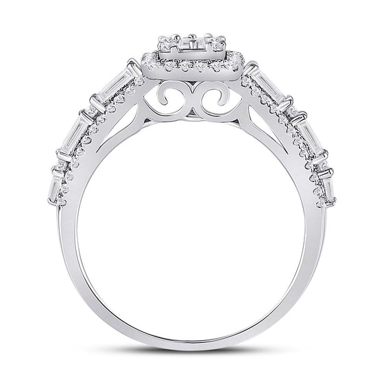 14k White Gold Womens Round Diamond Square Cluster Ring 7/8 Cttw