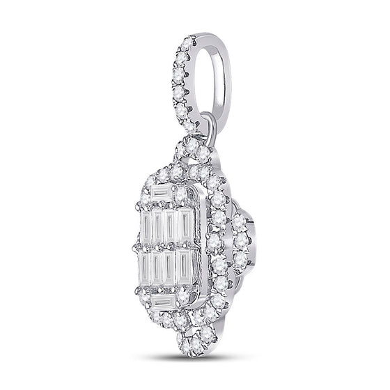 14k White Gold Womens Baguette Diamond Quatrefoil Cluster Pendant 5/8 Cttw