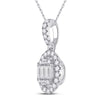 14k White Gold Womens Baguette Diamond Oval Pendant 1/3 Cttw